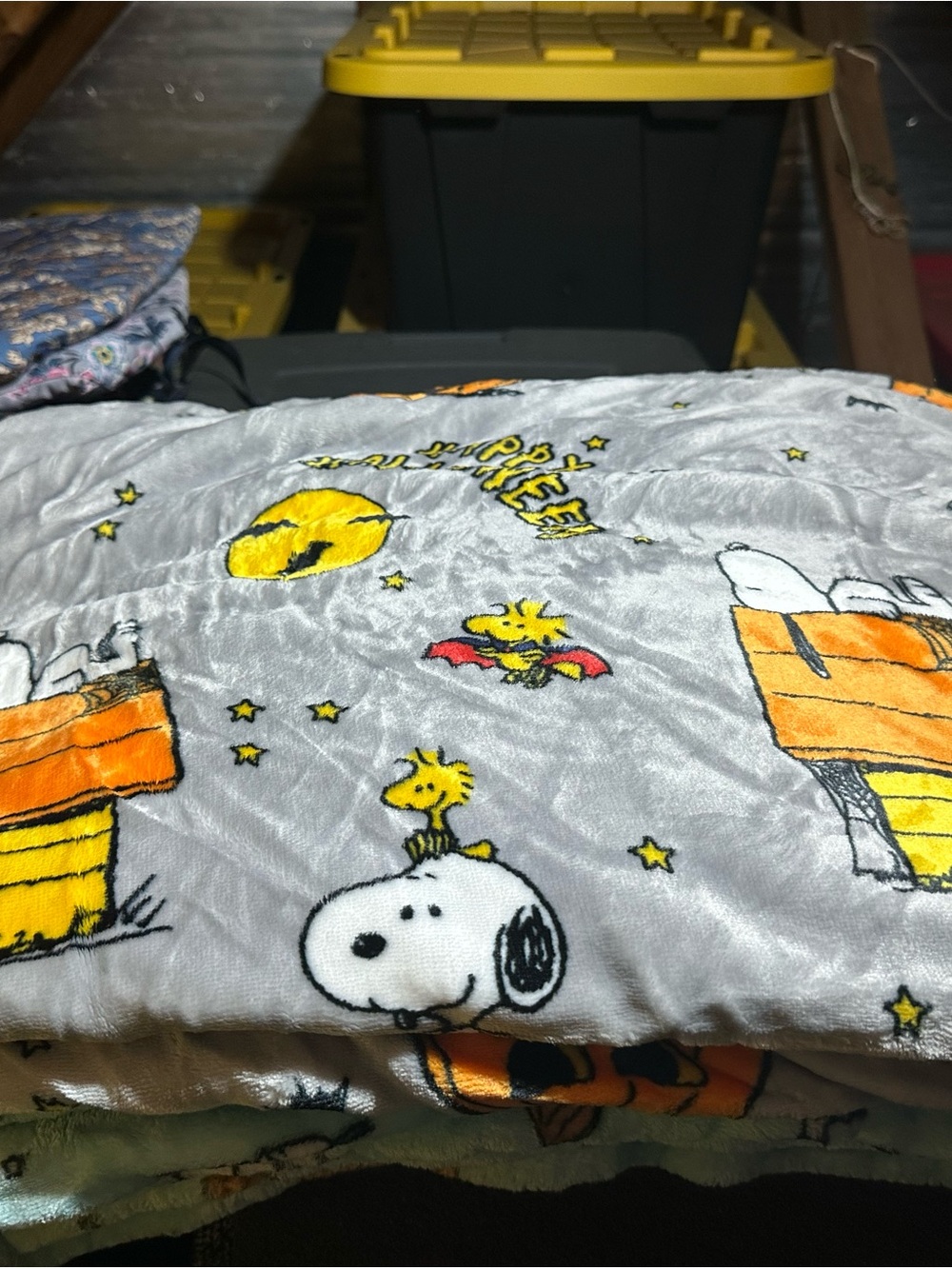 Snoopy & Woodstock Gray Plush Throw Blanket - Peanuts Design queen size